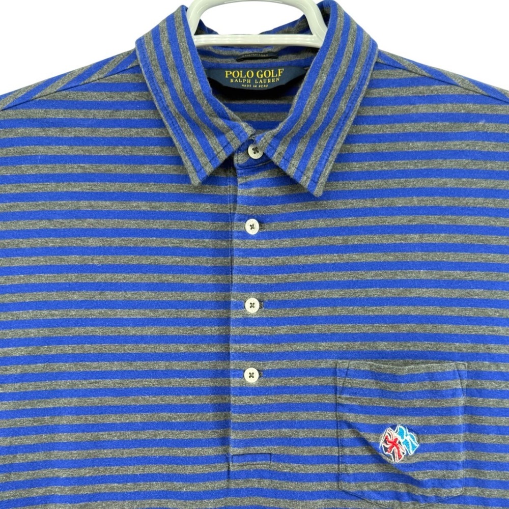 Polo Golf Ralph‎ Lauren Large Blue Gray Striped Stretch Lisle Pima Polo Shirt